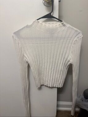 Ribbed Forever 21 Cream Cropped Long Sleeve Mockneck Sweater